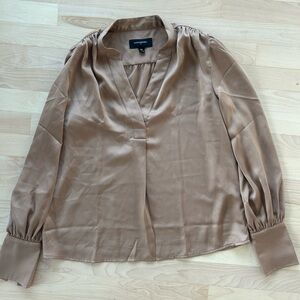 Banana Republic Satin V-Neck Blouse in Camel Brown